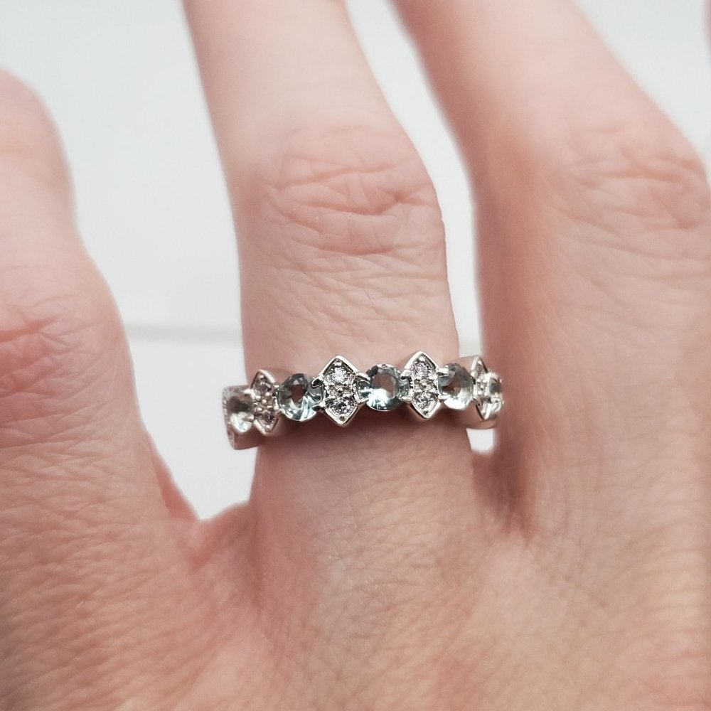 Size 6 925 Sterling Silver Pale Blue Cubic Zirconia Bright Ring